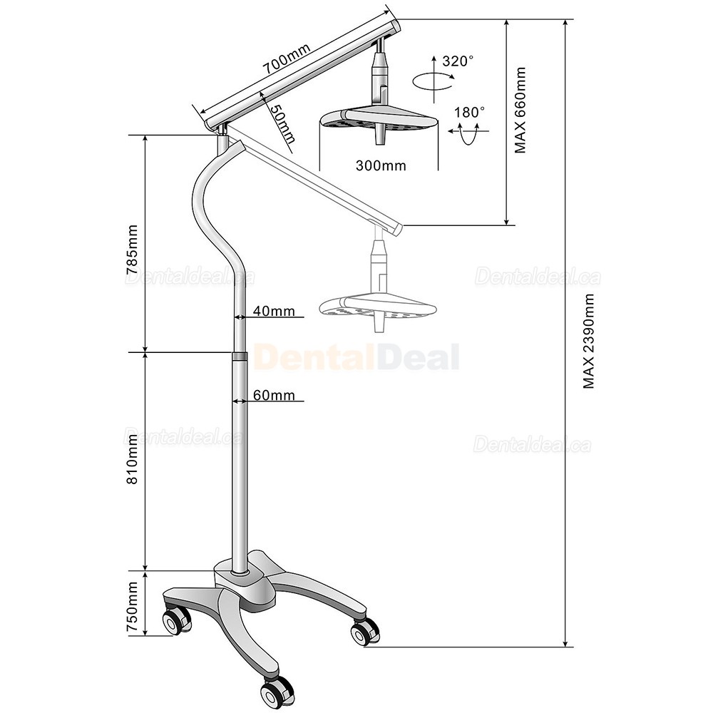 KWS KD2018-L1 36W Mobile Dental LED Surgical Light Shadowless Operating Lamp Floor Standing